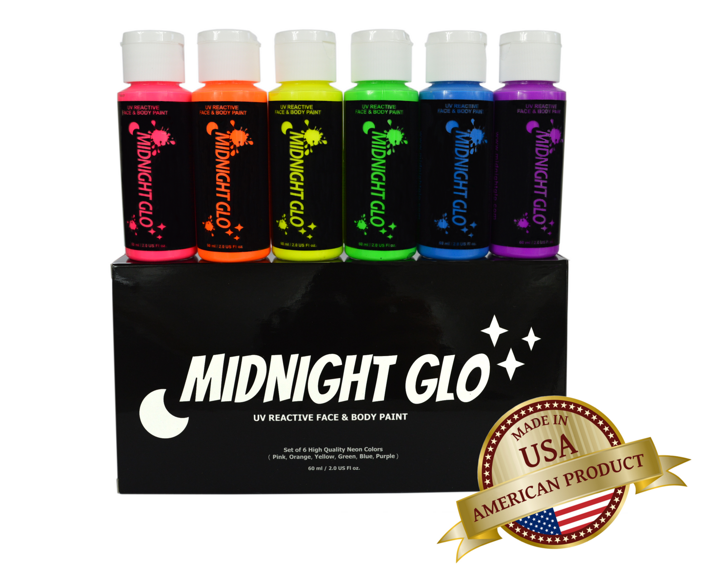 Black Light Reactive Face and Body Paint 2oz (Set of 6)